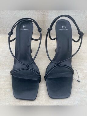 H By Halston Heritage Black Strappy Square-Toe Stiletto Sandals Women’s size 10